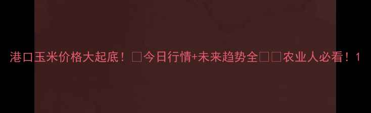 图片 港口玉米价格大起底！🌾今日行情+未来趋势全💰📈农业人必看！1