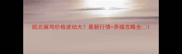 图片 皖北麻鸡价格波动大？最新行情+养殖攻略全🐔1