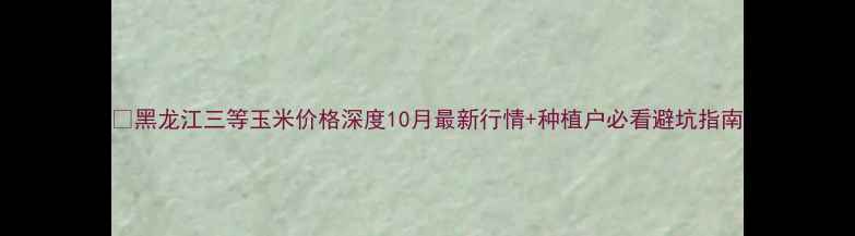 图片 🌾黑龙江三等玉米价格深度10月最新行情+种植户必看避坑指南