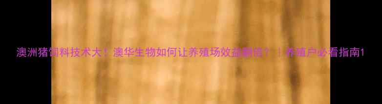 图片 澳洲猪饲料技术大！澳华生物如何让养殖场效益翻倍？｜养殖户必看指南1