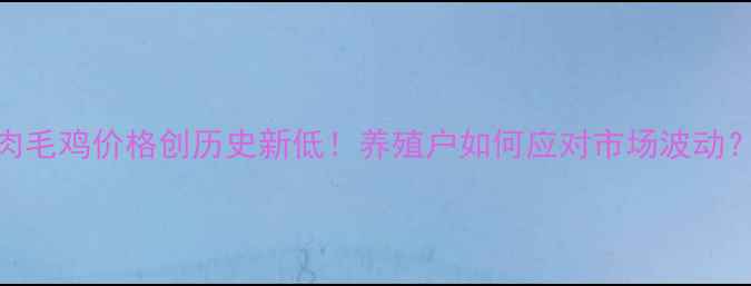 图片 肉毛鸡价格创历史新低！养殖户如何应对市场波动？
